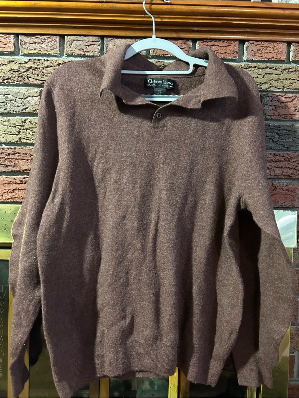Christian Lacroix Men's Brown V-Neck Polo Sweater